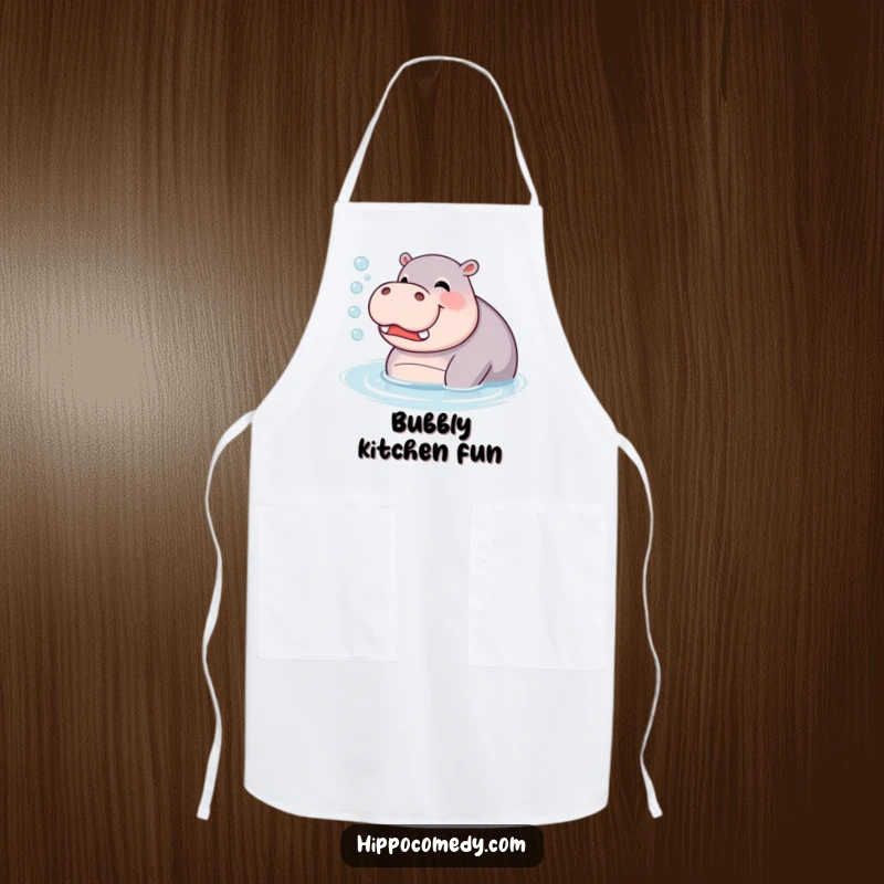 Funny Apron: A giggling hippopotamus blowing bubbles in the water, perfect for adding fun to kitchen activities.