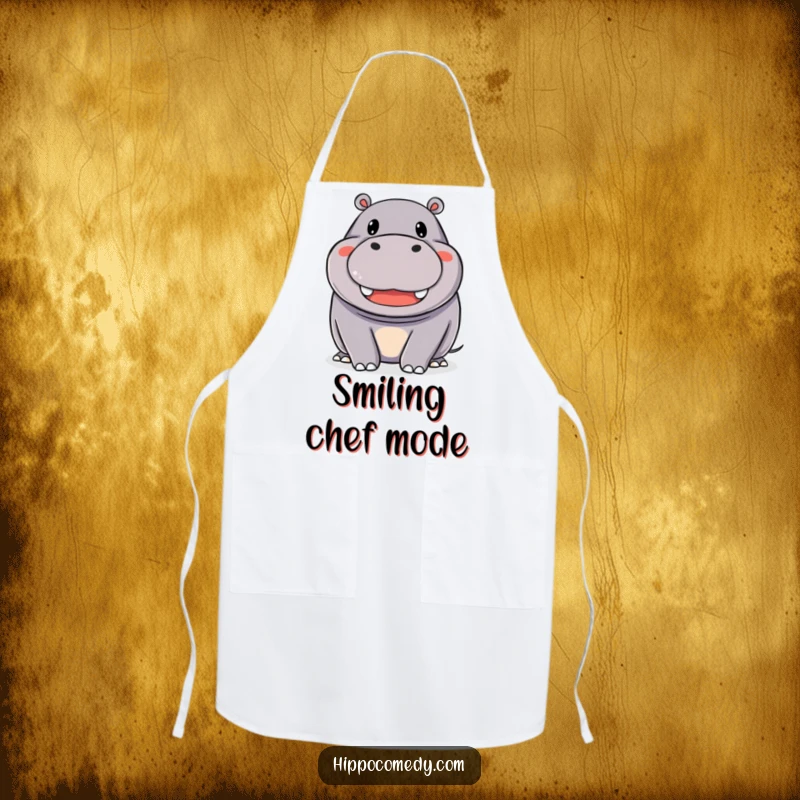 Funny Apron: A happy hippopotamus with a wide, beaming smile, ready to add cheer to any cooking or baking session.