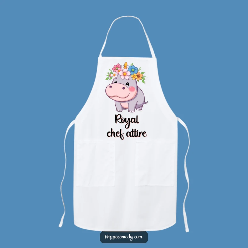 Funny Hippo Flower Crown Apron - Cook with Royal Charm