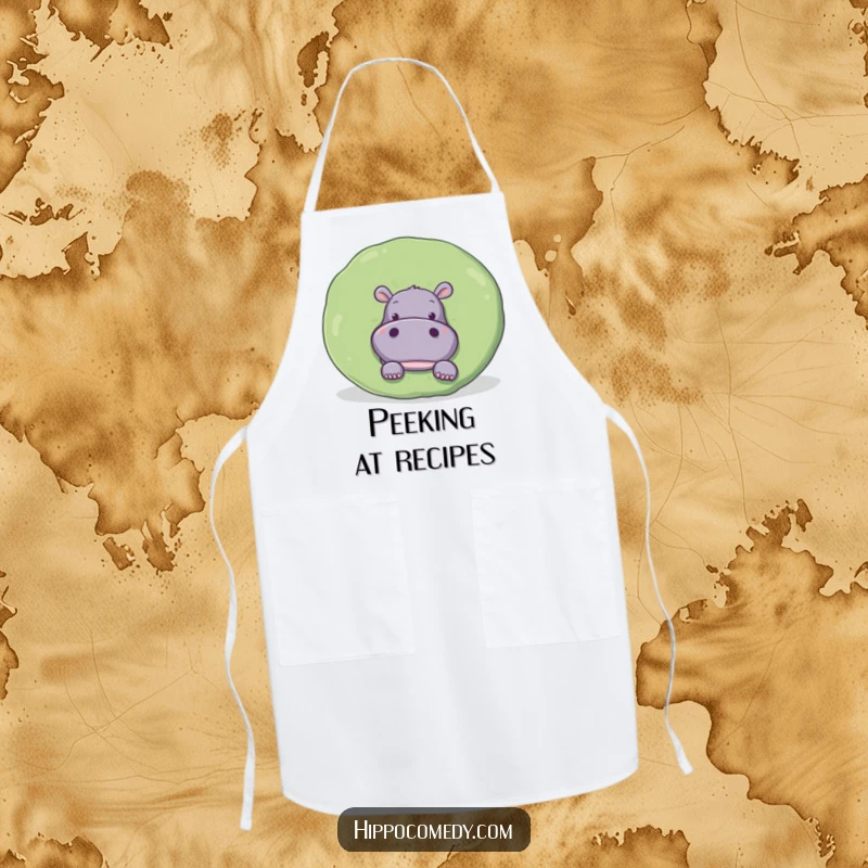 Funny Apron: A curious hippopotamus peeks from behind a lily pad, ready for kitchen fun.