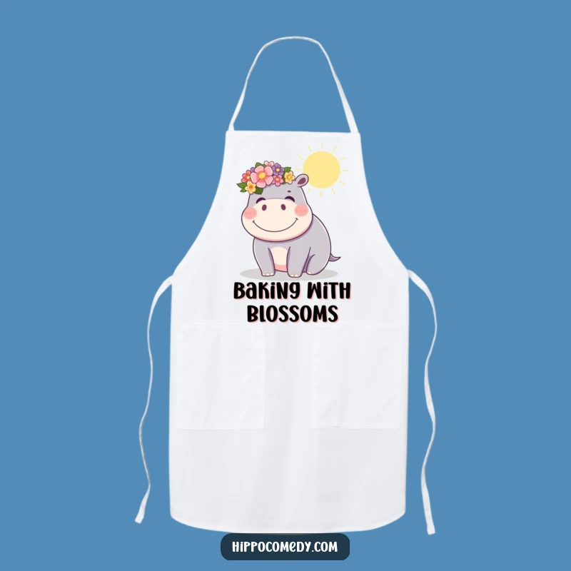 Funny Kawaii Hippo Flower Crown Apron: Cook with Sunny Cheerfulness