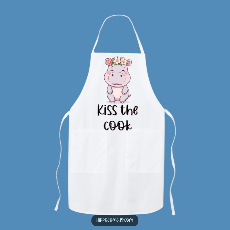 Funny Kawaii Hippo Flower Crown Kiss Apron - Kitchen Sweetness & Gift