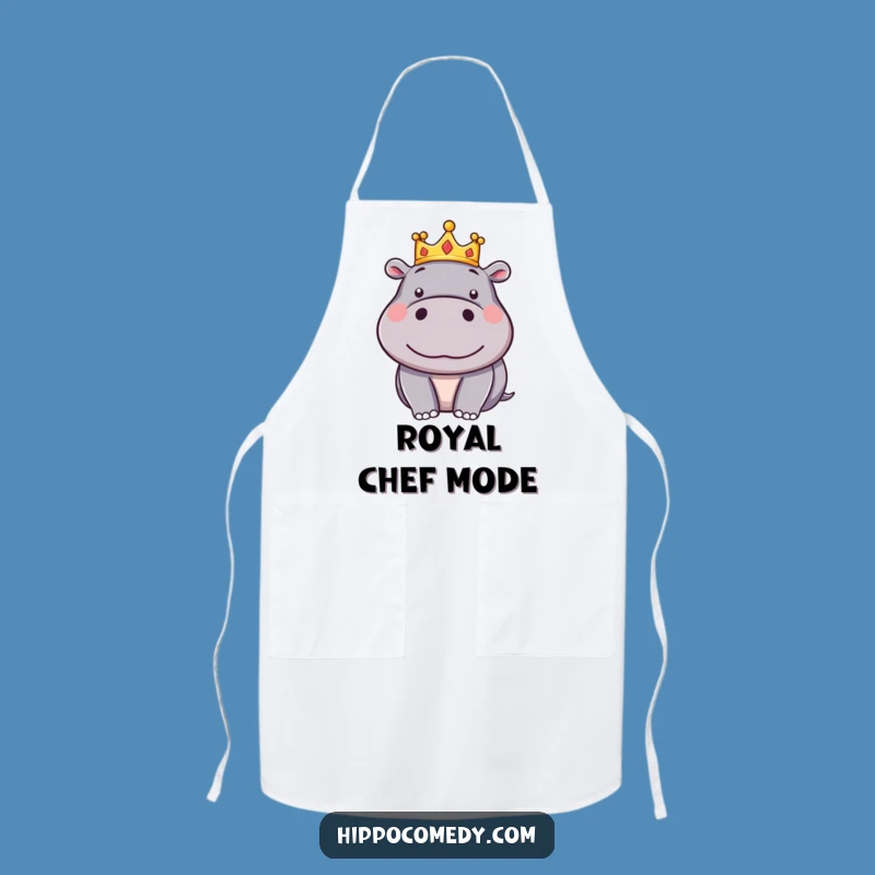 Funny Silly Hippo Crown Apron - Chef's Cartoon Hippo Joyful Kitchenwear