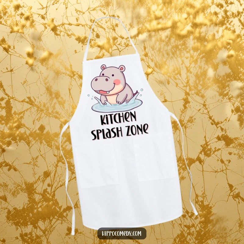 Funny Hippo Splashing Apron: An apron featuring a cute hippo joyfully splashing, perfect for funny cooking or crafting sessions.