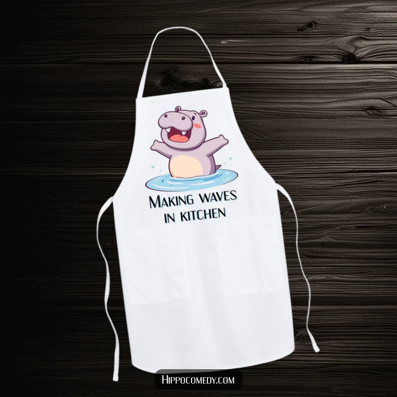 Funny apron featuring an excited hippopotamus ready to jump into water, making cooking a splashy and humorous experience for gift-givers.