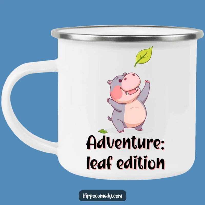 Funny Determined Hippo Leaf Camping Mug: Fuel Your Adventures with Grit