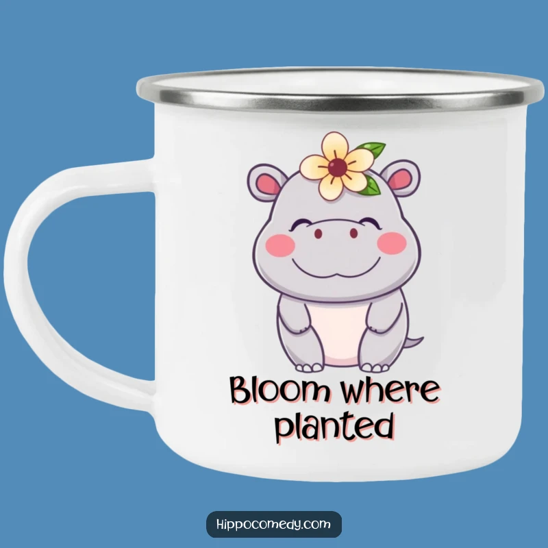Funny Kawaii Hippo Camping Mug: Durable Contented Flower Hippo Outdoor Gift