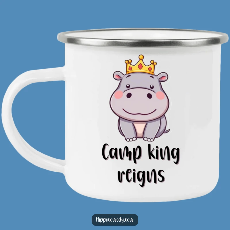 Funny Silly Hippo Crown Camping Mug - Regal Cartoon Hippo Joyful Gear