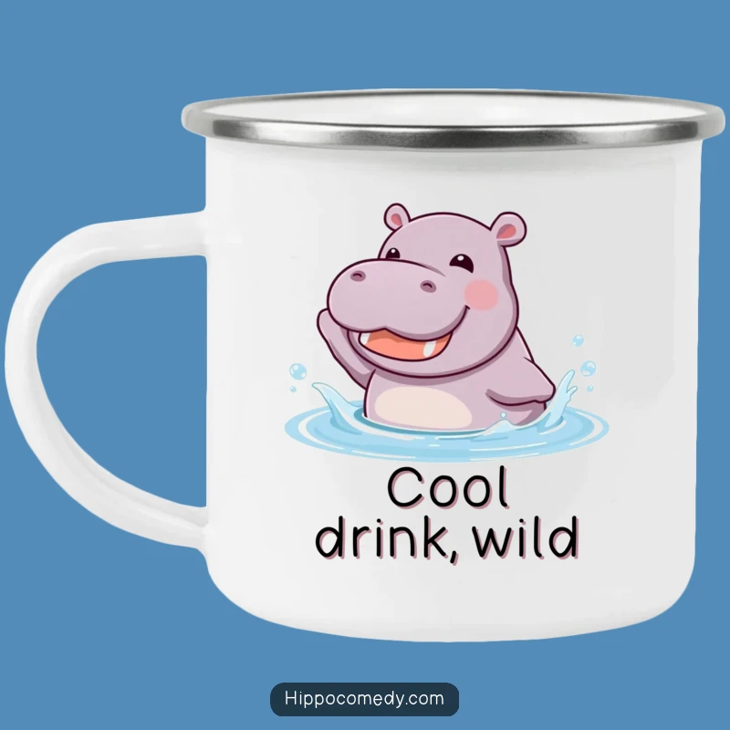 Funny Kawaii Hippo Splashing Camping Mug - Joyful Animal Water Adventure Gift