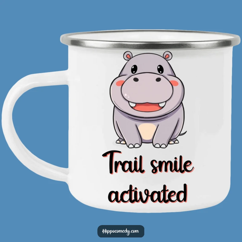 Funny Happy Hippo Camping Mug: Smiling Hippopotamus, Outdoor Cheer Gift