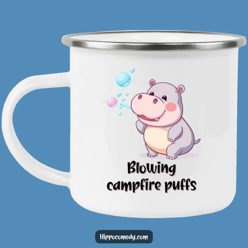 Funny Hippo Bubbles Camping Mug: Playful Adventure Cup, Outdoor Whimsy Gift