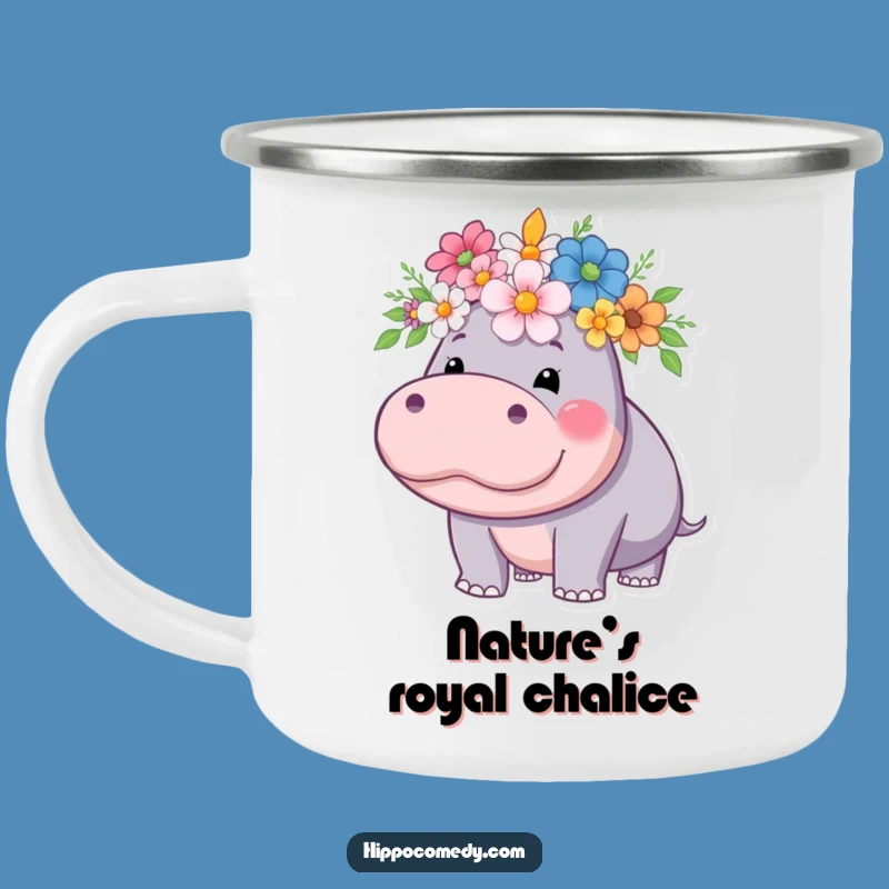Funny Hippo Flower Crown Camping Mug - Regal Refreshment for Adventurers