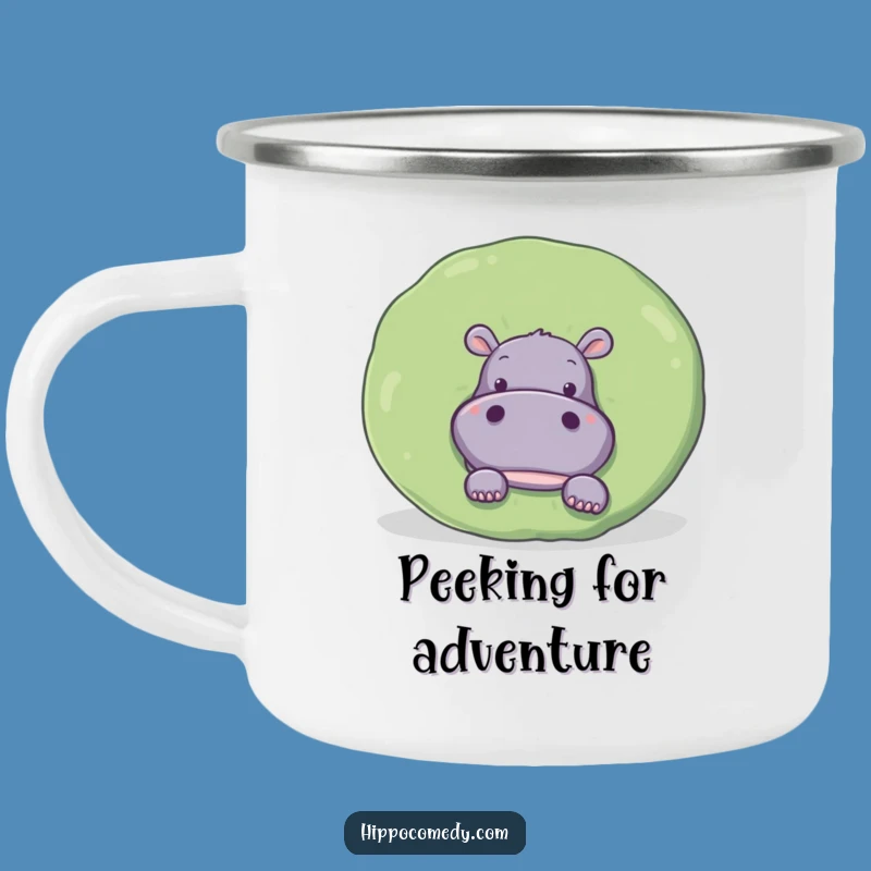 Funny Hippo Lily Pad Camping Mug: Curious Adventure Cup, Outdoor Humor Gift