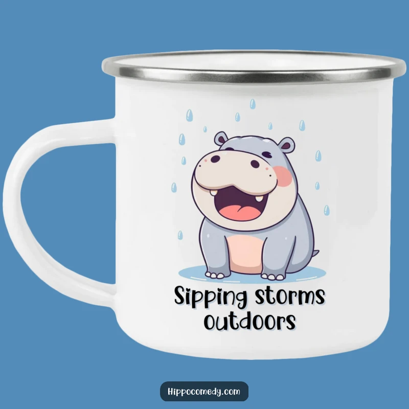 Funny Hippo Raindrop Camping Mug: Adventure Fuels Laughter, Great Gift