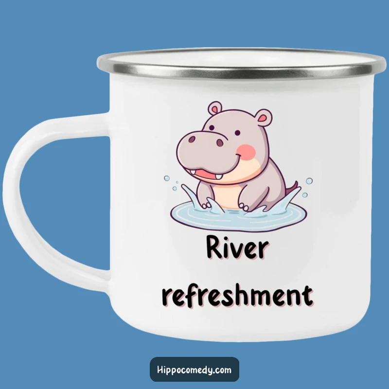 Funny Hippo Splashing Camping Mug: Joyful Outdoor Gift for Puddle Fun