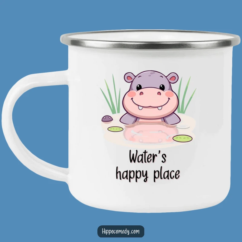 Funny Kawaii Hippo Pond Smile Camping Mug - Adventure & Happy Gift