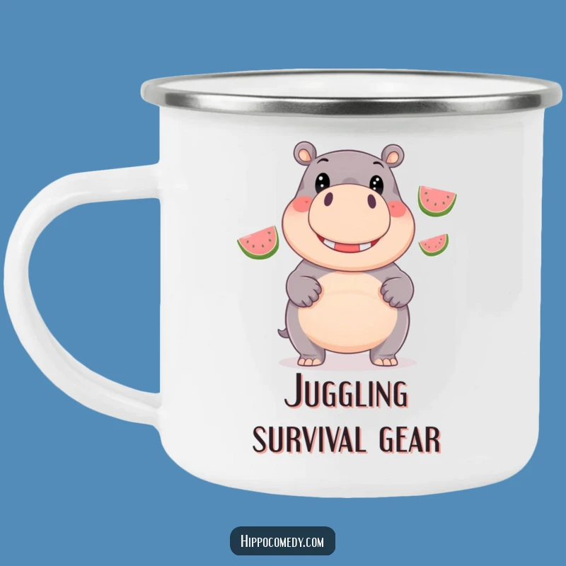 Funny Hippo Juggling Camping Mug: Giggling Adventure Cup, Outdoor Humor Gift