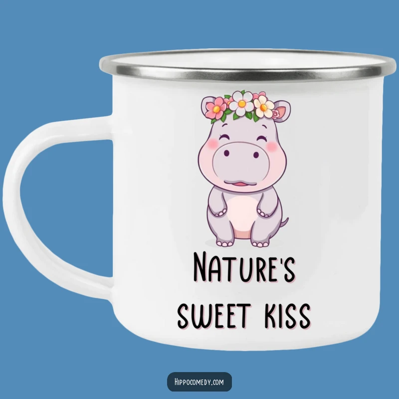 Funny Kawaii Hippo Flower Crown Kiss Camping Mug - Adventure & Sweet Gift