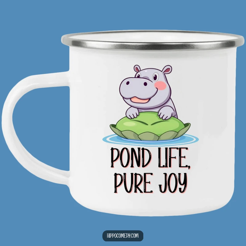 Funny Excited Hippo Camping Mug: Lily Pad Adventure, Rugged Funny Gift