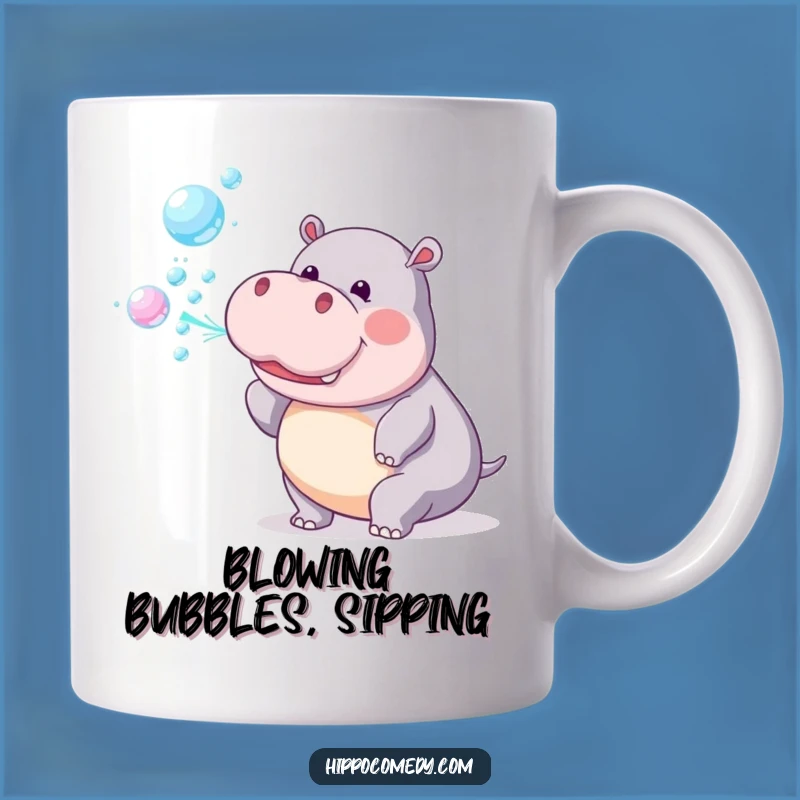 Funny Hippo Bubbles Mug: Playful Hippo Rainbow Design, Whimsical Gift Idea