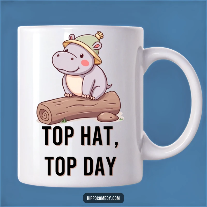 Funny Balancing Hippo Mug: Kawaii Hippo in Hat - Whimsical Gift