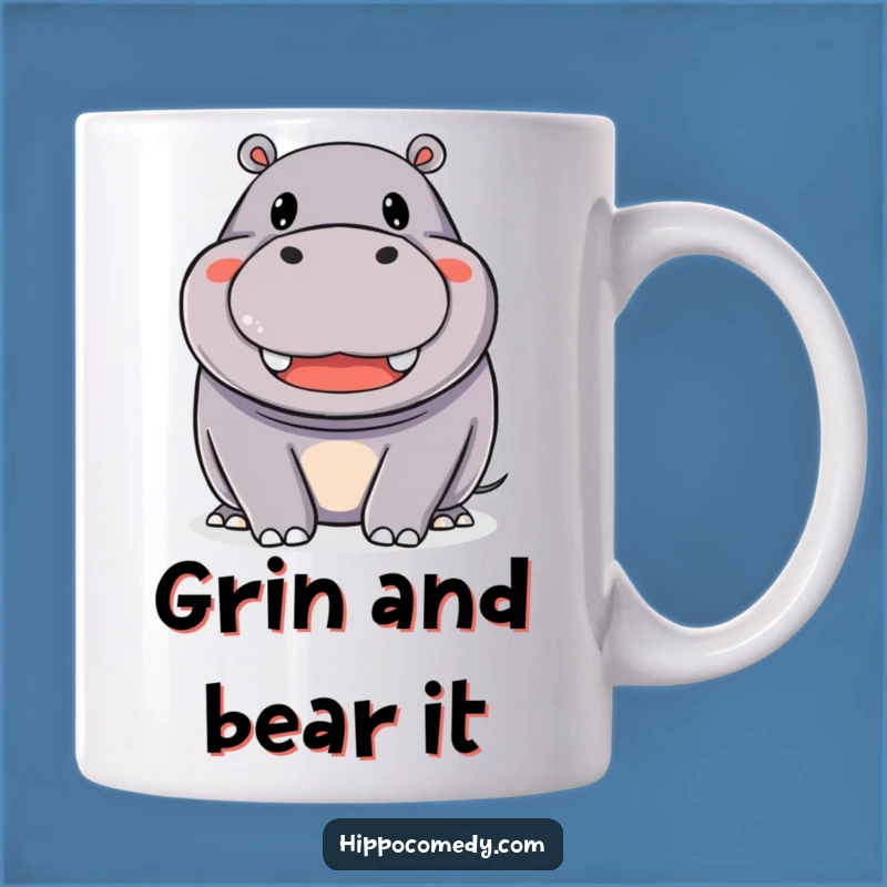 Funny Happy Hippo Mug: Big Smiling Hippopotamus, Cheerful Face Gift
