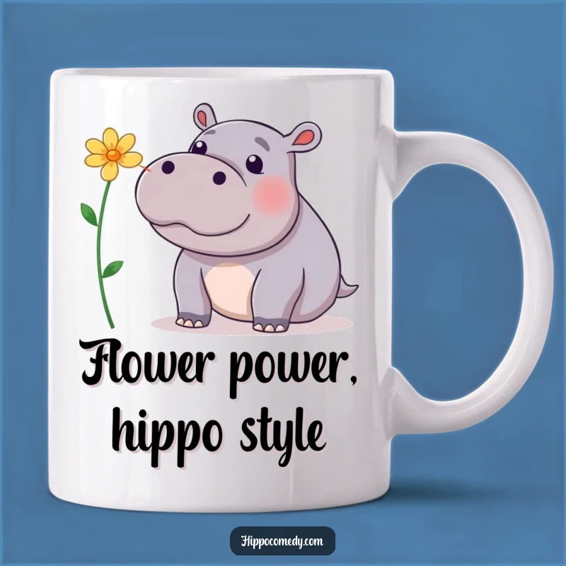 Funny Hippo Flower Nose Mug: Playful Hippopotamus Balancing Act, Cute Gift