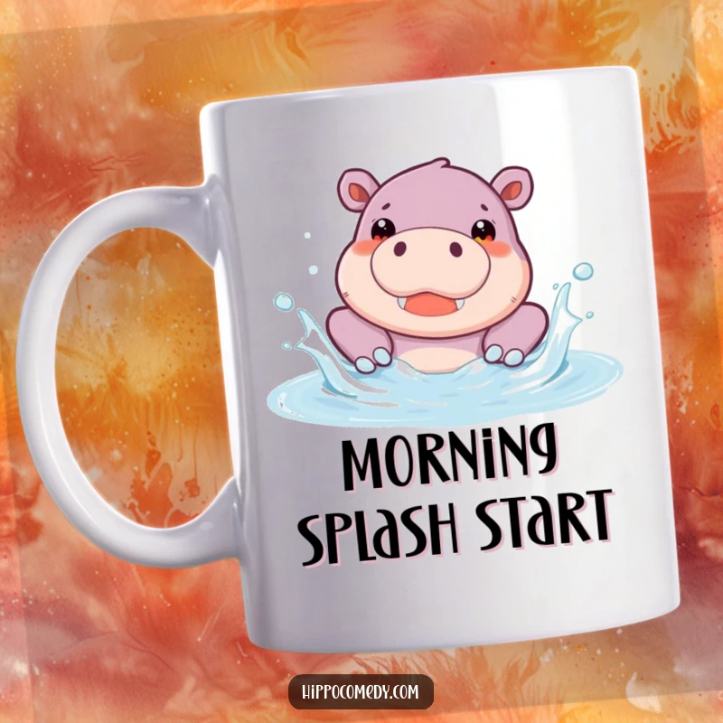 Funny Hippo Pool Mug featuring a cute hippopotamus character splashing joyfully in a pool. Adorable and humorous animal art, perfect for coffee or tea lovers.
