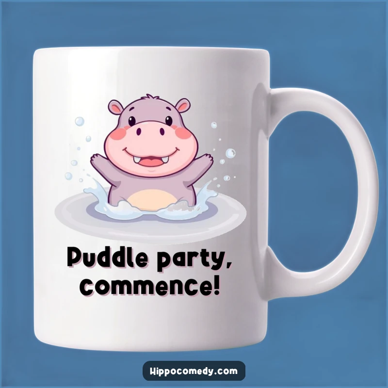 Funny Hippo Splash Mug: Adorable Hippopotamus Enjoying a Bubbly Puddle, Perfect Gift