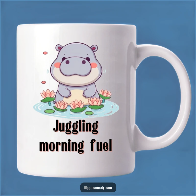 Funny Kawaii Hippo Lily Juggling Mug - Playful Animal Humor Gift
