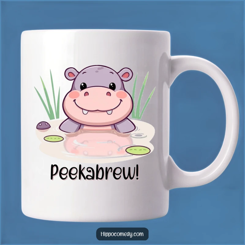 Funny Kawaii Hippo Pond Smile Mug - Happy Animal Humor Gift