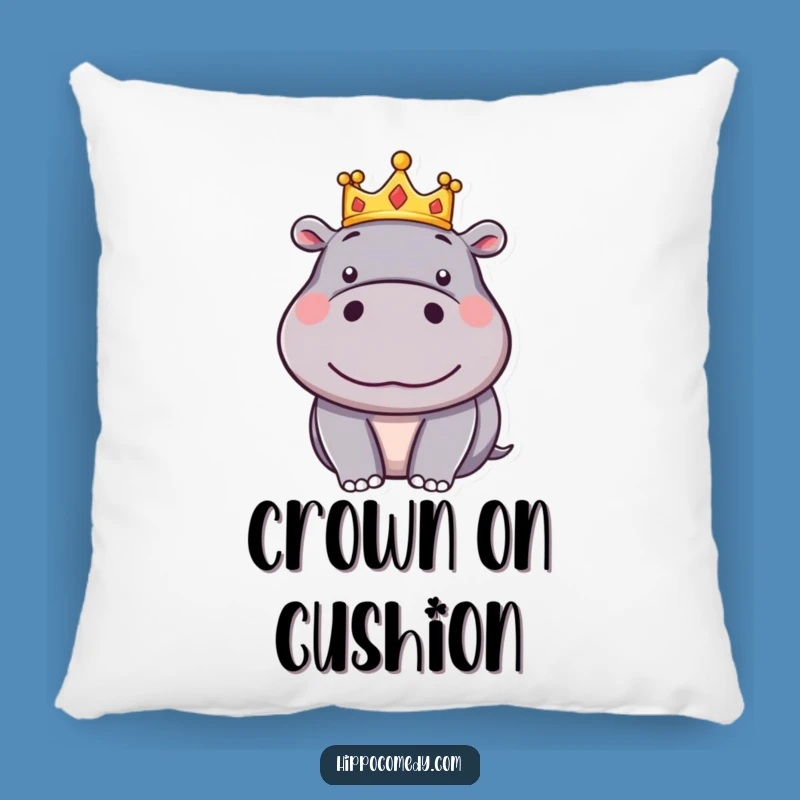 Funny Silly Hippo Crown Pillow - Cozy Cartoon Hippo Joyful Accent