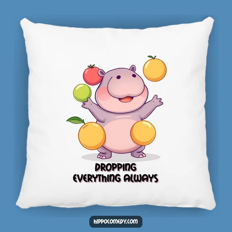 Funny Kawaii Hippo Juggling Fruits Pillow: Comfy Cushion for Laughs