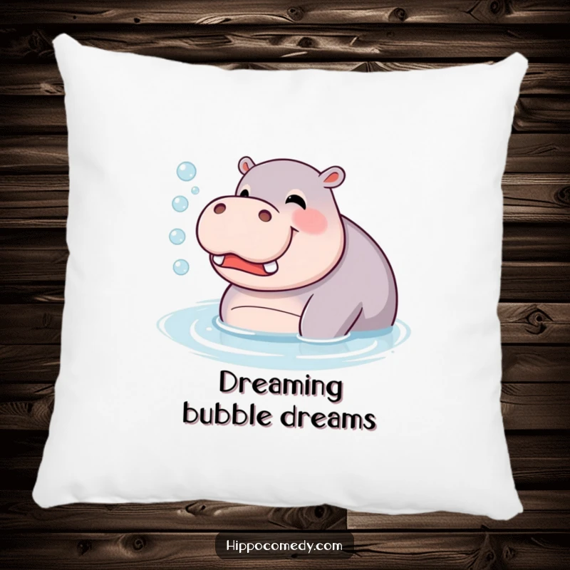 Funny Pillow: A giggling hippopotamus blowing bubbles in the water, perfect for adding comfort and bubbly cheer.