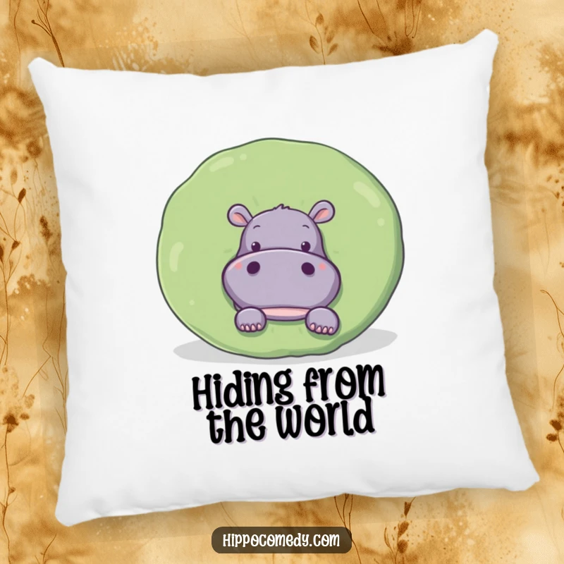 Funny Pillow: A curious hippopotamus peeks out from behind a giant, round lily pad, adding charm.
