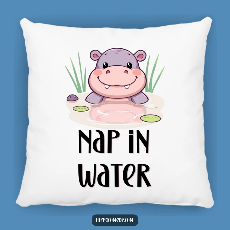 Funny Kawaii Hippo Pond Smile Pillow - Cozy & Happy Decor Gift