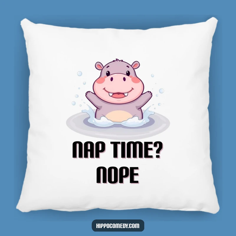 Funny Hippo Splash Pillow: Cute Hippopotamus Splashing in Bubbly Puddle, Cozy Gift