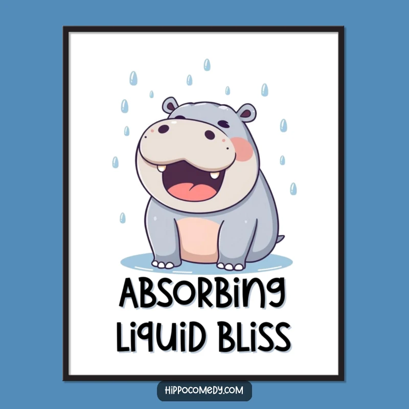 Funny Hippo Raindrop Digital Print: Instant Joy, Perfect Funny Gift