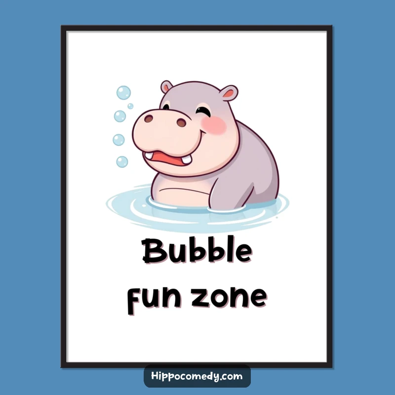 Funny Giggling Hippo Digital Art: Bubbles Blowing Hippopotamus Whimsy, Download Gift