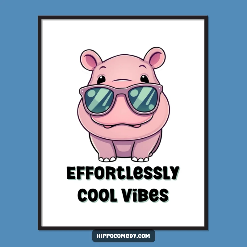 Funny Kawaii Hippo Cool Sunglasses Digital Art - Instant Cool Decor, Gift