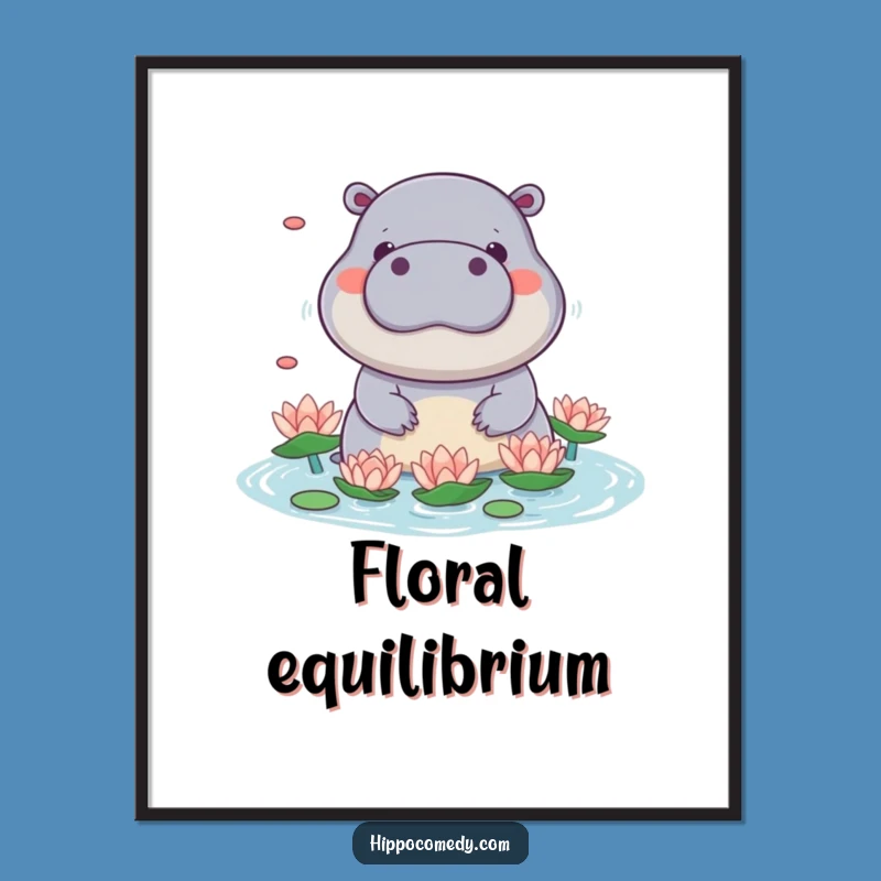 Funny Kawaii Hippo Lily Juggling Digital Art - Cute Decor Gift