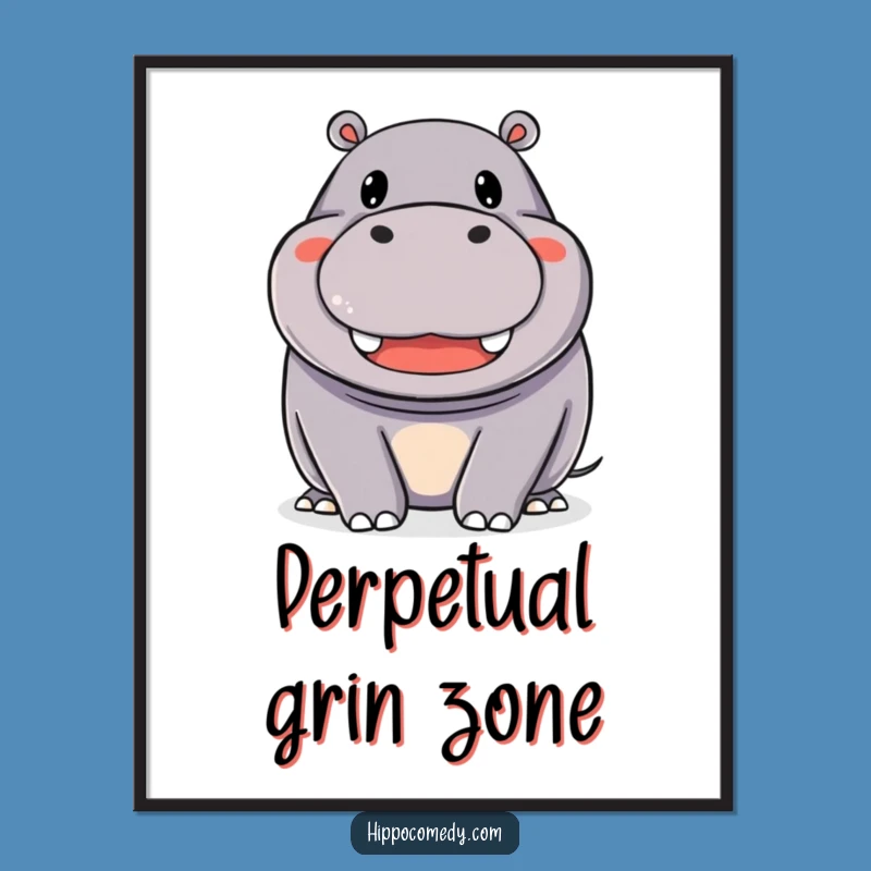 Funny Happy Hippo Digital Art: Beaming Hippopotamus Smile, Instant Download Gift