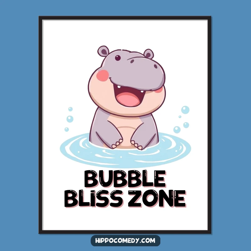 Funny Hippo Bubble Digital Art: Vibrant Joyful Hippo Print Gift
