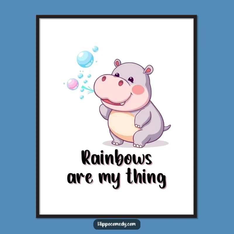 Funny Hippo Bubbles Digital Art: Instant Playful Hippo Download, Art Gift