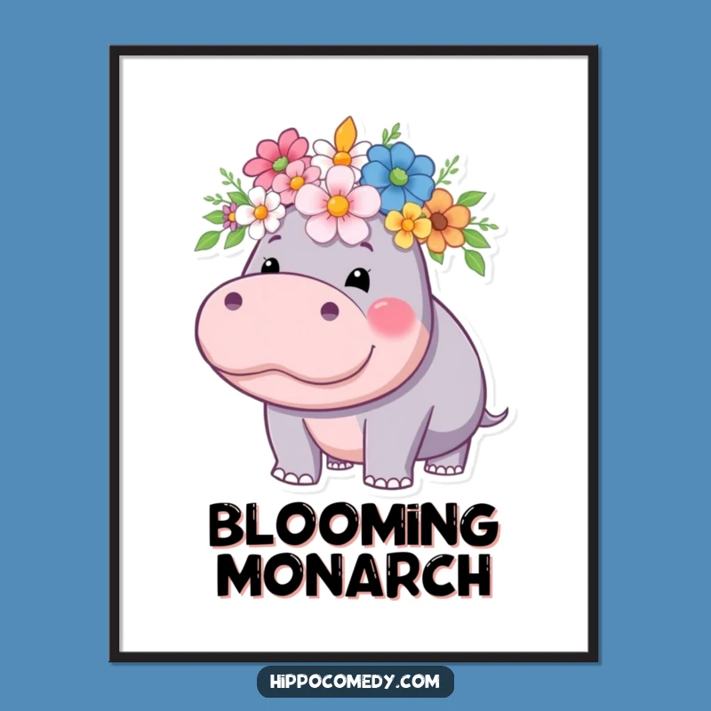 Funny Hippo Flower Crown Digital Art - Instant Royalty for Your Walls