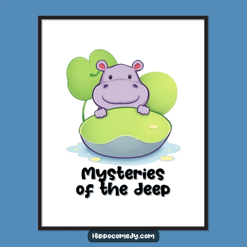 Funny Hippo Lily Pad Digital Art - Instant Whimsical Decor