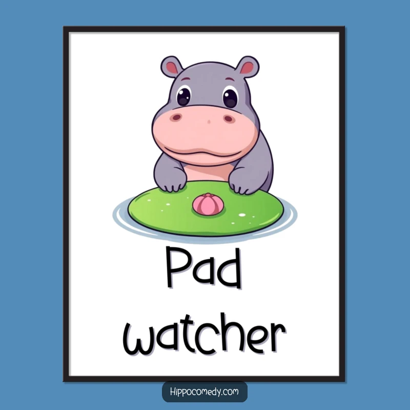 Funny Hippo Lily Pad Digital Art: Vibrant Curious Hippo Print Gift