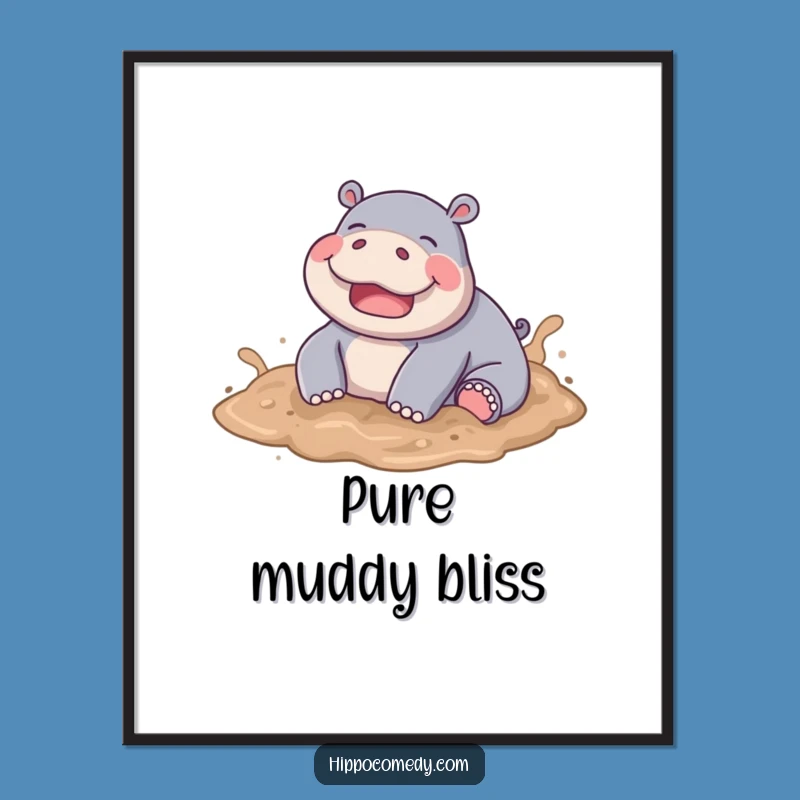 Funny Hippo Mud Rolling Digital Art - Joyful Decor, Perfect Gift