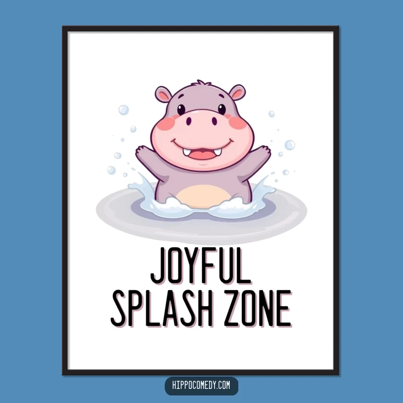 Funny Hippo Splash Digital Art: Cute Hippopotamus Puddle Splashing, Instant Download Gift