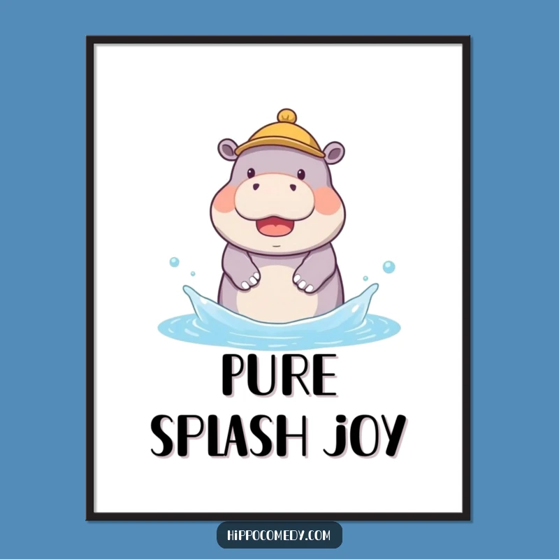 Funny Hippo Splash Digital Print: Instant Cute and Cheerful Art